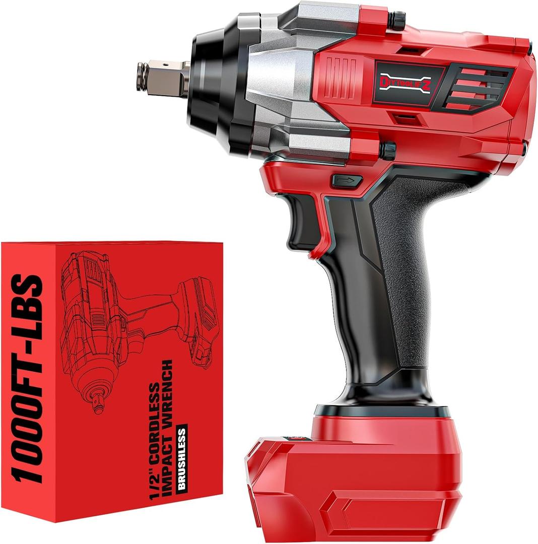 Cordless Impact Wrench 1/2" Compatible with Milwaukee 18V Battery, 1000Ft-lbs(1360N.m) High Torque Impact Driver, Electric Impact Gun with 4-Mode Speed, LED Work Light for Car(Bare Tool)