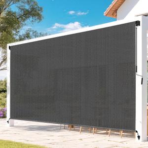 Outdoor Roller Shades for Patio, Gray 10' W x 8' H Cordless Patio Shades Roll Up Outdoor Blinds with Splicing Design, 90% UV Protection for Porch Gazebo Pergola