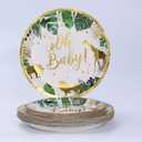96 Pcs Jungle Safari Baby Shower Decorations Tableware Set, Oh Baby Paper Plates Cups and Napkins for Baby Shower and Birthday Party, Serves 24
