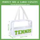 Sadnyy Tennis Gifts Cosmetic Makeup Bag with Chenille Letter Patch Clear Pouch PVC Waterproof Organizer Purse, Portable Tote Toiletry Storage Bag, Tennis Accessories for Sport Coach Women