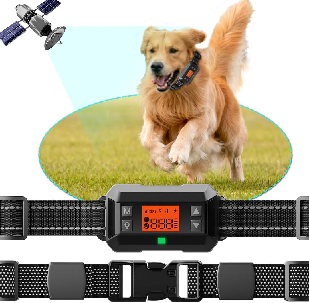 GPS Wireless Dog Fence System,33-999 Yards Electric Fence for Dog Boundary Collar for Dogs Rechargeable GPS Collar Electric Perimeter Smart Wireless Pet Containment with 2 Replacement Straps (A1)