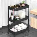 SPACELEAD 3 Tier Rolling Cart with Wheels, Storage Craft Art Trolley Organizer Serving, 3 Hanging Baskets Easy Assembly, for Office, BathroomLiving Room, Kitchen, Black