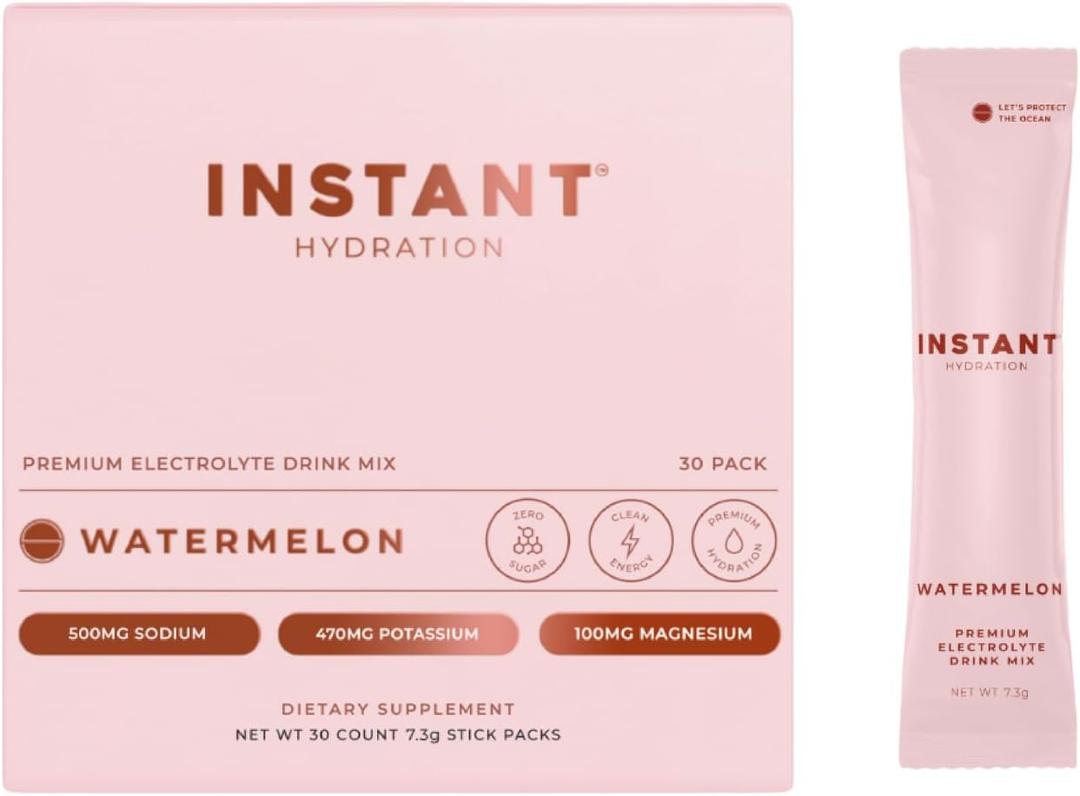 Instant Hydration Electrolytes Powder Packets - Watermelon Electrolyte Drink Mix - Zero Sugar - Keto, Vegan, Gluten-Free, Non-GMO - Boost Recovery, Brain Health, Muscle & Tissue Support- 30 Sticks