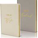 Hard Cover Vow Books (Set of 2) - For My Husband & For My Wife Grey & Cream Pocket Sized Foil Embossed Wedding Ceremony Vow Renewal Speech Notebook Planner, Gift for Bride & Groom Newly Engaged Couple