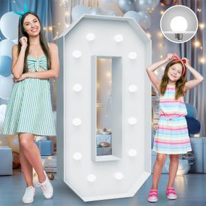 4FT Marquee Light Up Numbers - Cool White Light Up Numbers 0 with Fixed Water Bag, Party Decoration Large Marquee Light Up Numbers can Be Used for Wedding Decoration, Birthday Party Decoration