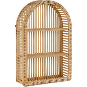 Rattan Wall Shelf - 3 Tier Boho Arch Hanging Shelves Handcraft Floating Shelf for Bathroom Living Room Wall Decor, 15.75" x 23.62"
