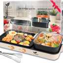 Electric Hot Pot with Grill,2-10 People Indoor Hot Pot 2 in 1 Multi-function Smokeless Shabu-Shabu Hotpot Korean BBQ Grill for Simmer,Separate Dual Temperature Contral (BEIGE Electric Hot Pot)