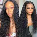 Lace Front Wigs Deep Wave Human Hair Pre-Plucked Wigs For Black Women, Artificial Wigs Heat Resistant Synthetic Deep Wave Curly Virgin Hair Closure（ 26 Inch ）