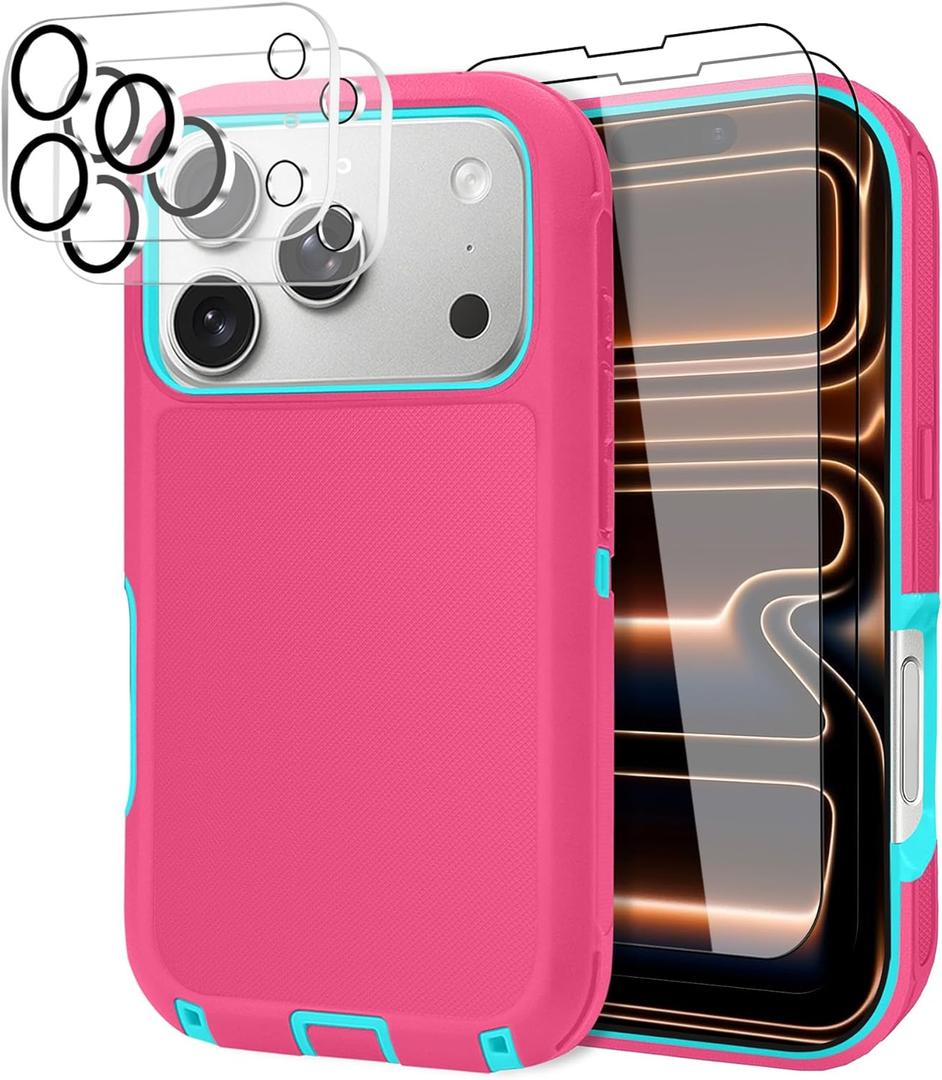 JGS for iPhone 17 Pro Case 6.3", Military Grade 3 in 1 Heavy Duty Shockproof/Drop Proof Case with 2 Screen Protector + 2 Camera Lens Protector (Pink/Blue)