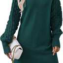 Sovoyontee Women's 2025 Fall Long Sleeve Mock Neck Sweater Dress Casual Loose Ribbed Knit Mini Short Pullover Dresses (Green, L)
