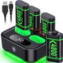Upgraded Fast Charging Rechargeable Battery Packs with Light Control, 4 x 4800mWh Xbox Controller Batteries with Charger Dock for Xbox Series X|S, One S/X/Elite Controllers,Cases and Storage Sets