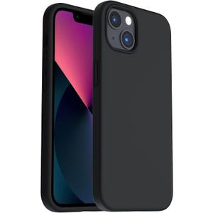 ORNARTO Shockproof Liquid Silicone Designed for iPhone 13 Case Gel Rubber Anti-Shock Cover Case Drop Protection 6.1inch-Black