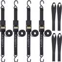Ayaport Cam Buckle Tie Down Straps 8 feet 3000lbs Break Strength Securing Straps with S Hooks for Motorcycle, Kayak, Car, Truck, Dirt Bike (1.5"x8' black)