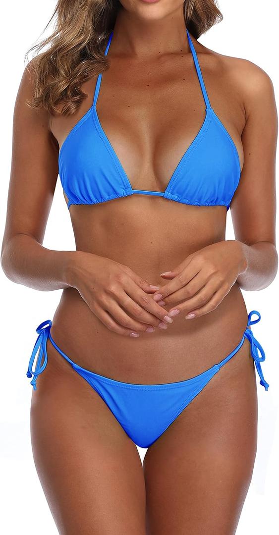 SHERRYLO Thong Bikini Swimsuit for Women Black Brazilian String Bikinis Bathing Suit Triangle Top Bathing Suits Swimsuits (Small, Blue)