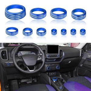 for Ford Bronco Sport Accessories 2021 2022 2023 2024 (No for Bronco) Aluminum Alloy Knob Covers - AC, Air Vent, Headlight Volume Tune Trim 4WD Knob Gear Shift Switch Button Covers 11Pcs (Blue)