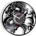 12 Inch Dragon Wall Clock, Silent Non Ticking Battery Operated Vintage Decorative Flying Evil Dragon Spiritual Symbol Fantasy Vinyl Record Wall Clock Watch for Living Room Bedroom Decor (Without Led)