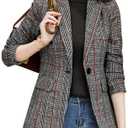 ebossy Women's Notch Lapel 2 Button Boyfriend Blazer Suit Houndstooth Plaid Jacket Coat (X-Large)