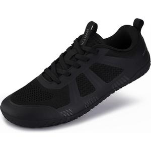 WHITIN Men's Wide Barefoot Shoes + Zero Drop & Durable Tire Tread-Inspired Sole (Black, L)