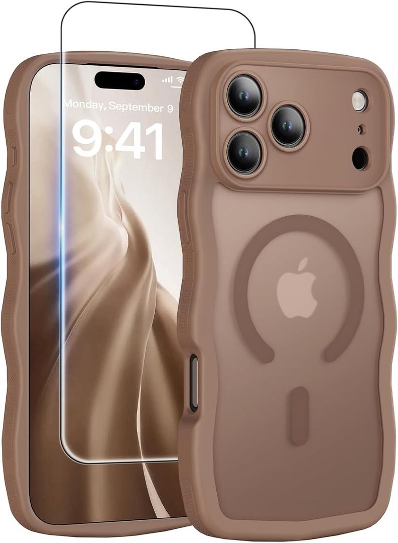 Dasku Magnetic for iPhone 17 Pro Max Case Girls Cute, Compatible with Magsafe Phone Case with Screen Protector [Camera Protection] Wave Translucent Matte Anti-Fingerprint Women Phone Cover, Brown