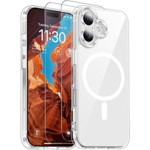 SPIDERCASE for iPhone 17 Case, Magnetic Clear Case with 2PCS Tempered Glass Screen Protector Slim Phone Case for iPhone 17 6.3'', Clear