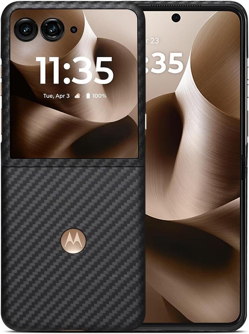 Ultra Slim Case for Motorola Razr Ultra 2025, Made of Real Aramid Fiber, Soft Touch, Tough Durable Carbon Bumper Black