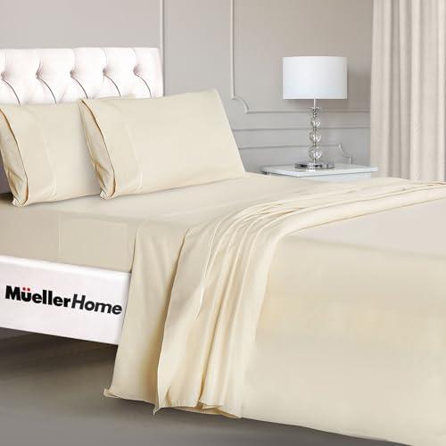 Mueller Luxury Only 1 Piece Flat Sheet Twin XL Ultra-Soft 1800 Series, Cooling & Breathable Twin XL Bed Sheets, Hotel Quality Bedding, Deep Pocket up to 16" - Hypoallergenic, Wrinkle-Resistant, Cream