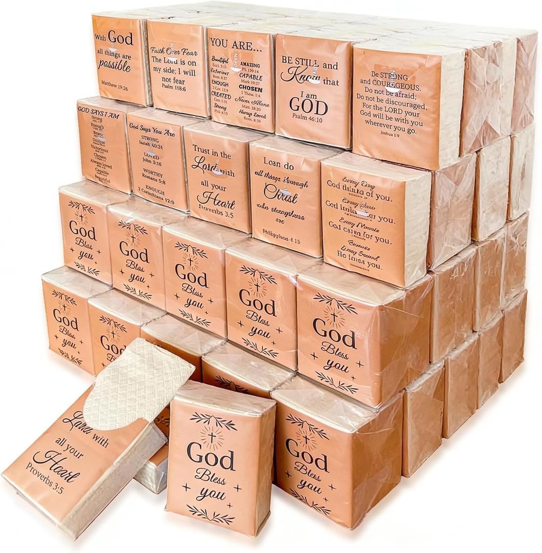 20 Pack Bamboo Christian Pocket Tissues with 10 Bible Verse Travel Packs Bulk 500 Sheet Small Tissues Pocket Packs 3 Ply Mini Travel Size Individual Religious Party Favor
