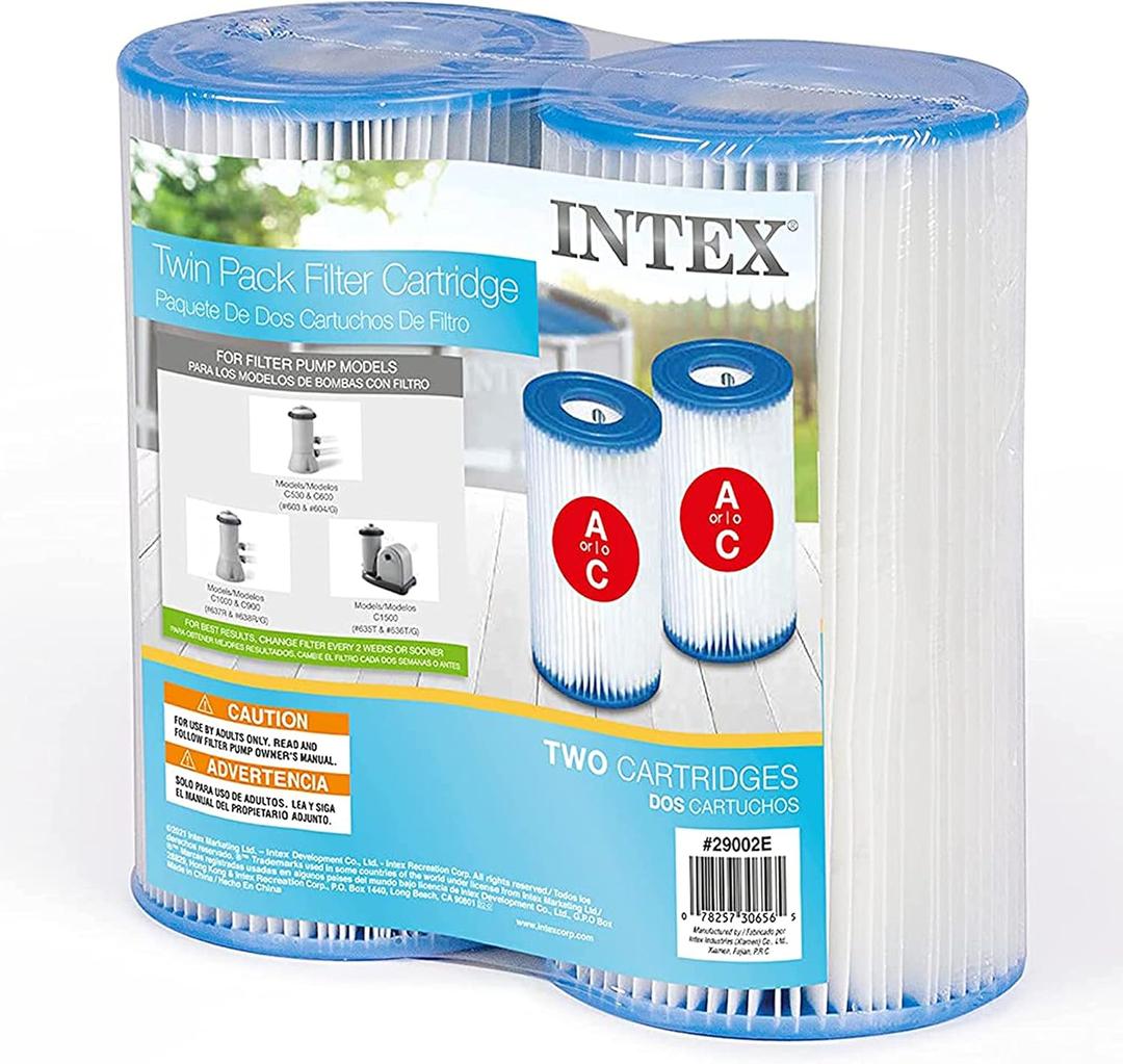Intex 29002E Type A Pool Filter Cartridge Filter Pumps  Easy-to-Clean  Dacron Paper  Efficient Filtration  Two Pack