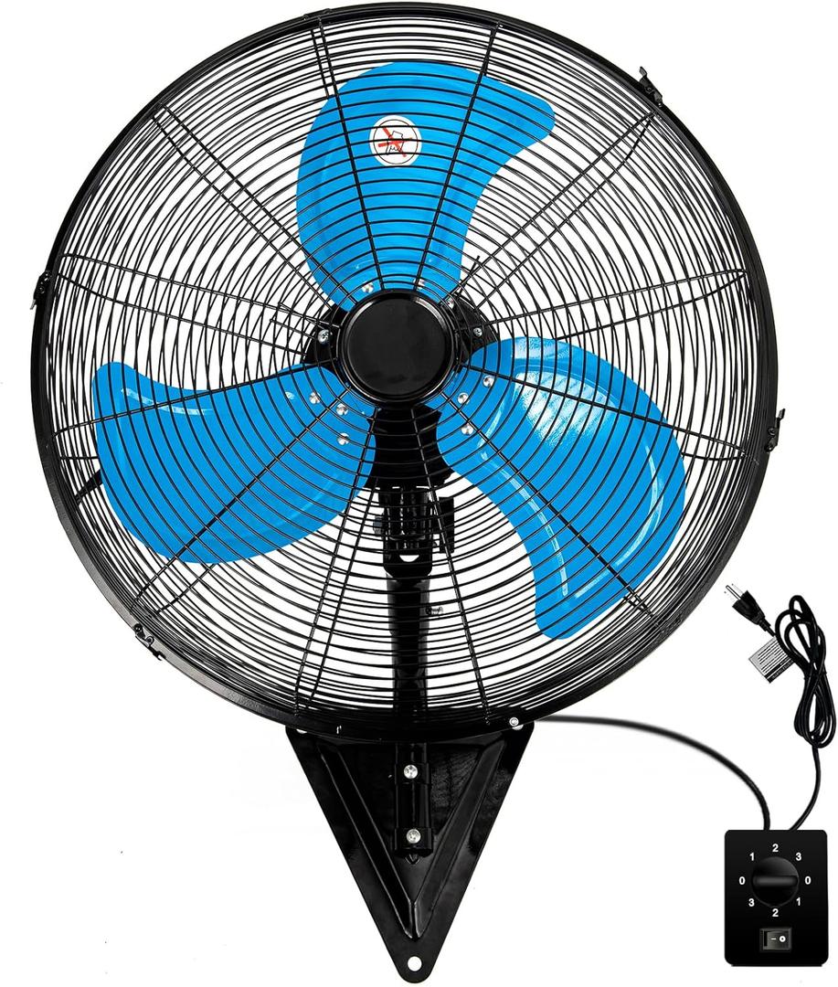 Wall Mount Fan 7000 CFM, 20" High Velocity Wall Oscillation Fan 3-Speed Industrial Walls Fans for Indoor, Ercial, Residential, industrial, Warehouse, Greenhouse, Workshop, Basement Use-ETL