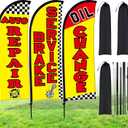 Buryeah 3 Set Feather Flags Pole Kit, Auto Repair, Brake Service, Oil Change Swooper Flag with Pole Ground Stake and Bag 7 ft Feather Banner Flag for Advertising Outside Ground(Yellow)