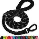 Rope Dog Leash 3 FT: Heavy Duty Leashes with Swivel Lockable Hook Reflective Threads Bungee and Padded Handle - Dog Lead for Large Small Medium Dogs Outside Walking Hiking Black (3ft*1/2'')