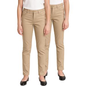 Girls School Uniform Pants - 2 Pack Stretch Twill Basic Khaki Pants Jeggings and Flare Uniform Pants for Girls (4-16) (10)