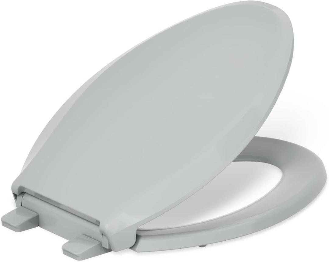 "KOHLER 4636-RL-95 Cachet ReadyLatch Elongated Toilet Seat Slow Close, Soft Close Toilet Seat Quiet Lid, Contoured Grip-Tight Bumpers Installation Hardware, Apartment Essentials, Ice Grey "