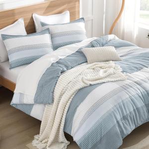 Litanika Light Blue Comforter Twin/Twin XL Size Set, 2 Pieces Bedding Set, Single Blue White Colorblock Striped Bed Set (66x90In Comforter & 1 Pillowcase), Light Blue 