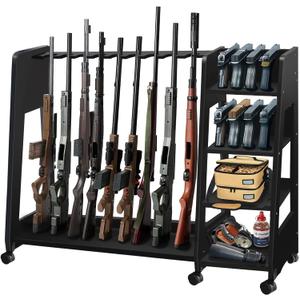 Gun Rack Stand Indoor, Upgraded Wooden Floor Rifle Rack Stand, Height-Adjustable Gun Display Rack Holds up to 9 Long Guns and 8 Handguns