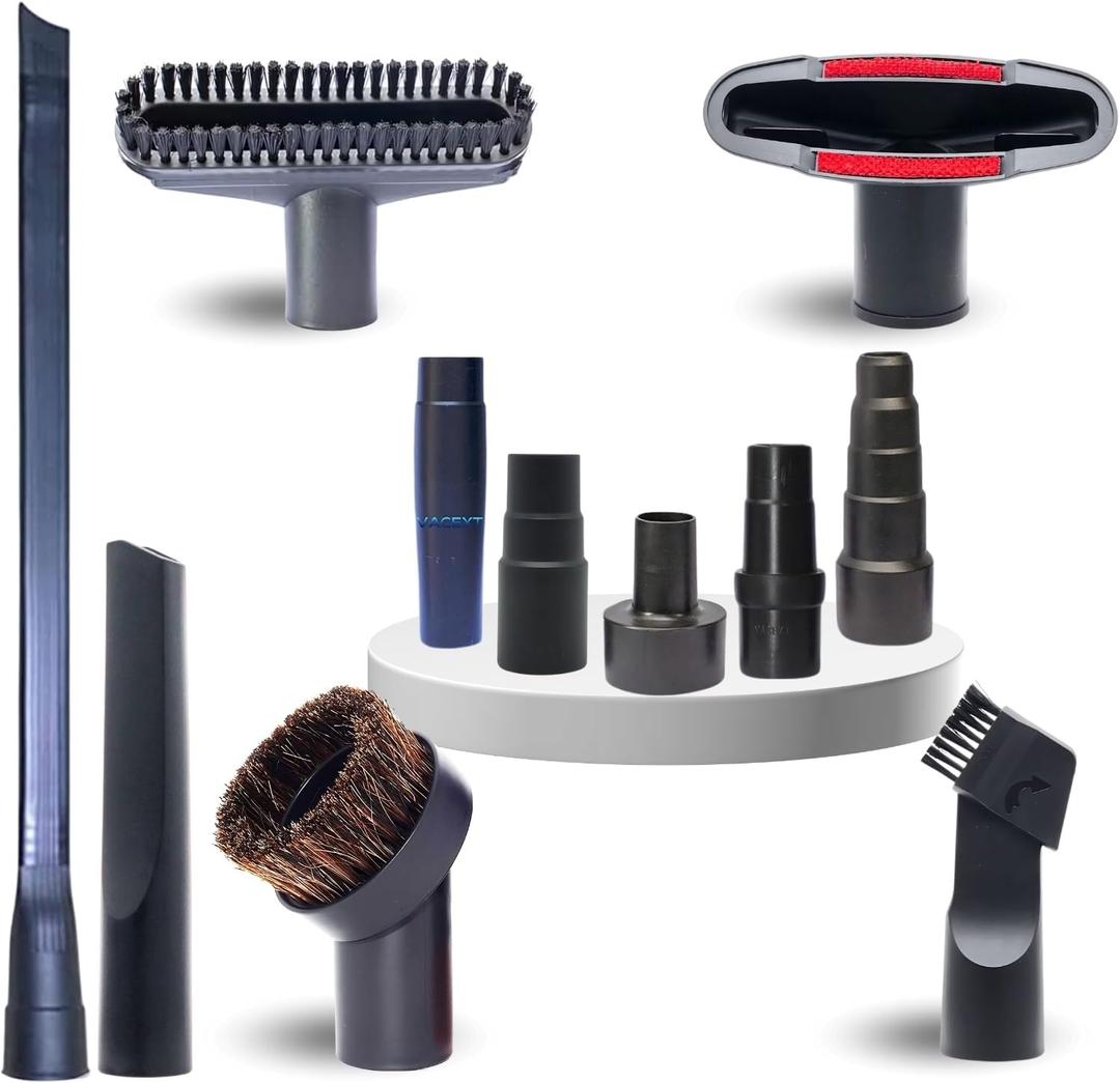 Replacement Vacuum Attachments & Brushes plus Universal Adapter Kit Compatible with Shop Vacs 2-1/4'' 1-7/8'' 1-3/8'' 1-1/4 Inch- Flexible Vacuum Crevice Attachment Tool for Shop Vac Accessories, 11pcs