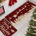 Christmas Kitchen Rugs and Mats Set of 2, Merry Christmas Floor Decor for Home Kitchen, 17x29 and 17x47 Inch