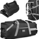 89L Large Duffel Bag With Wheels, Soft Foldable Roller Duffle Bag For Travel, Campaing& Sports, Two Dividers, with Backpack Straps, 30.7in*12.6in*13in