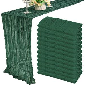 7 x 12 Pack 10Ft Cheesecloth Table Runner 35x120 Inch Boho Gauze Table Runner Rustic Cheese Cloth Long Romantic Table Runners for Wedding Bridal Shower Birthday Party Table Decor (Dark Green)