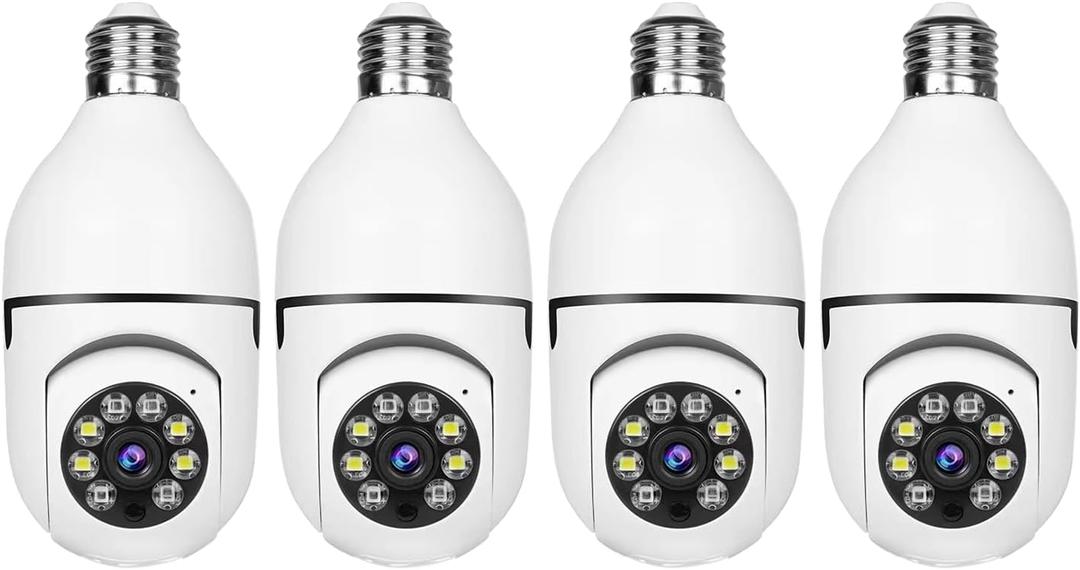 Light Bulb Security Camera -5G& 2.4GHz WiFi 2K Security Cameras Wireless Outdoor Motion Detection and Alarm,Two-Way Talk,Color Night Vision,Human Detection, Bulb Camera Compatible with Alexa 4Pack