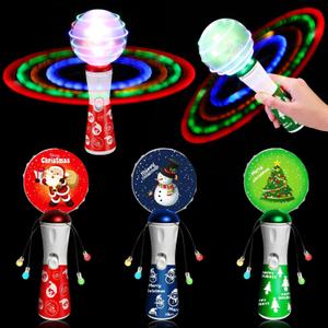Shappy 3 Pcs Christmas Light Up Spinner Toy, 8.7 Inch LED Santa Claus Light Up Wand, Rotating and Colorful Fun Gift for Parties, Sensory Rooms, Classroom Prizes (Cute Style)