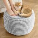 Round Pouf Ottoman,Corduroy Poufs with Memory Foam Filling for Foot Rest,Soft Footstool for Living Room,Office,20"x 15",Light Grey