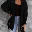 Dokotoo Womens 2025 Winter Long Sleeve Solid Fuzzy Fleece Open Front Hooded Cardigans Jacket Coats Outerwear with Pocket (Black, L)