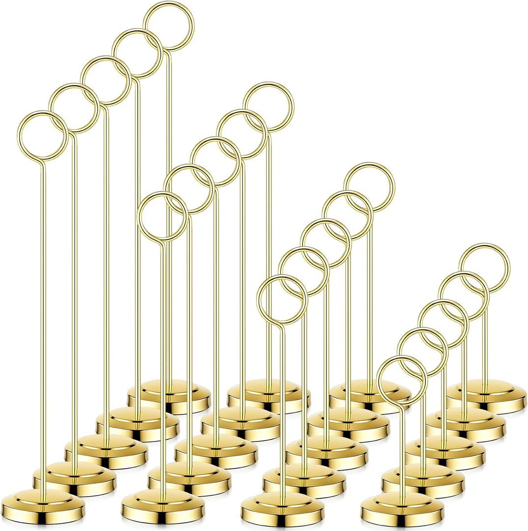 20 Pcs Table Number Holders 4/6/8/10 Inch Place Card Holder Stands Wire Photo Clips Metal Table Card Stands for Centerpieces, Photos, Food Signs, Birthdays, Weddings(Gold)