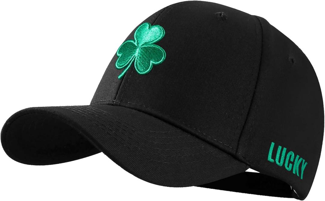 Shamrock Baseball Cap for Men & Women, Lucky Hat, Adjustable Fit, for Irish Clover Accessories, St Patricks Day Hat (Black)
