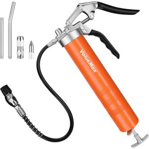 ValueMax Grease Gun, 6000PSI Heavy Duty Grease Gun Kit with 18inch Flexible Hose, 2 Extension Rigid Pipe, 2 Reinforced Couplers and 1 Special Sharp Nozzle, 14oz Load Capacity