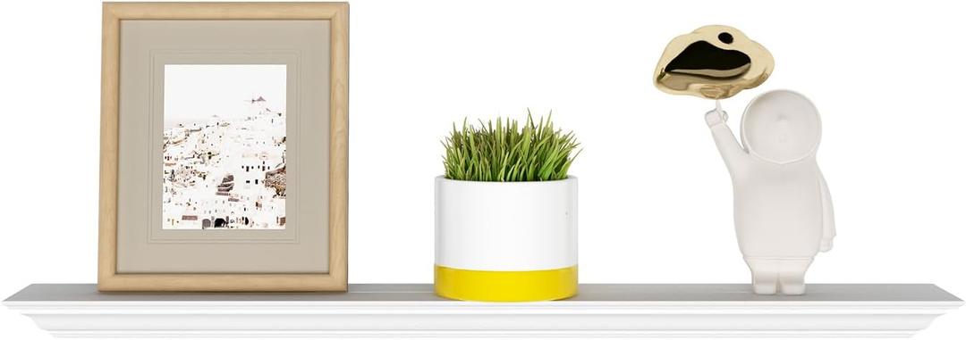 WELLAND 36 Inch Solid Pine Wood Floating Shelves Wall Mounted,Corona Crown Molding Floating Wall Display Shelf,White Finished.
