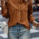 Floerns Women's Lace Eyelet Button Down Peasant Blouses Dressy Casual V Neck Long Sleeve Fall Tops, Large