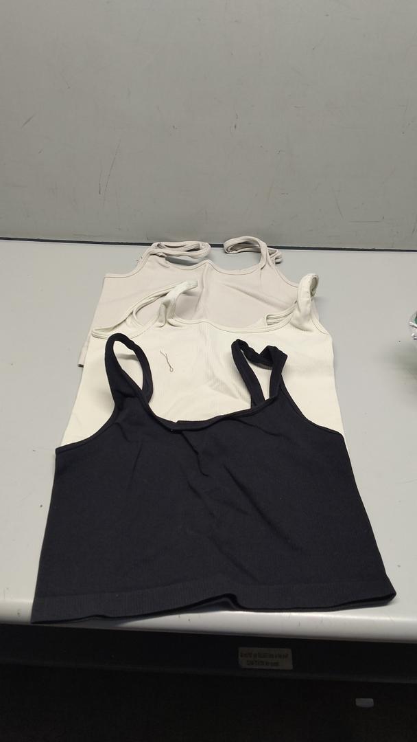 OQQ Women's 3 Piece Tank Tops Ribbed Seamless Workout Exercise Shirts 2025 Summer Basic Camis Large, Blaack/White 