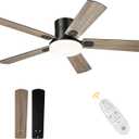 AUTELO 52" Ceiling Fans with Lights, Farmhouse Low Profile Ceiling Fan with Light and Remote, 3CCT 24W Flush Mount Ceiling Fan with 5 Blades and Reversible DC Motor for Living Room, F3698 BK (Black)